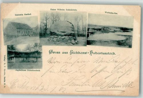 16247 O1301 Hubertusstock 1902 Gebrauchsspuren Jagdschloß Hubertusstock Gasthaus Grabert Kaiser Wilhelm-Gedenkstein Webellin-See