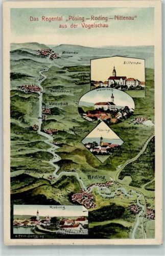 Roding Vogelschau Das Regental "Pösing-Roding-Nittenau" E. Felle-Isny