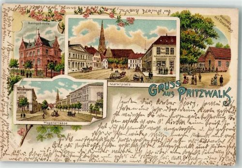 Pritzwalk 1899 Bankgebäude Hagenstraße Marktplatz Gasthaus Försterhaus