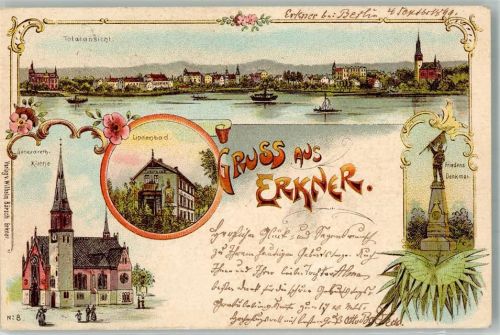 Erkner 1899 Lindenbad Kirche Friedens-Denkmal