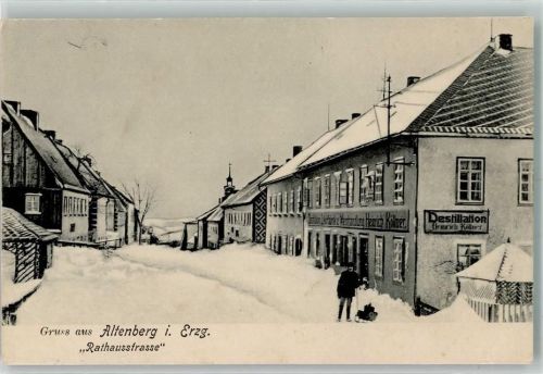 Altenberg Rathausstraße Geschäft Destillation Heinrich Köllner Winter Schlitten