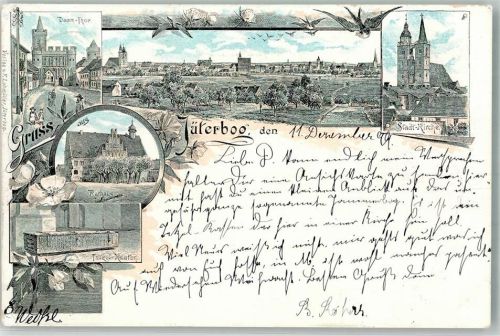 Jüterbog 1899 Stadtkirche Rathaus Damm-Tor Tätzel-Kasten Stauchungen