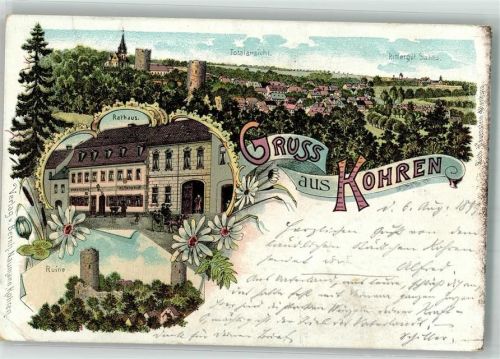 Kohren-Sahlis 1899 Lithographie Rathaus Ruine