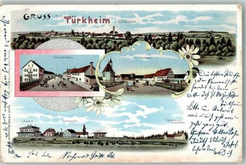 Türkheim 1902 Holzstofffabrik Zollhaus Gasthaus zur Eisenbahn Bahnhof