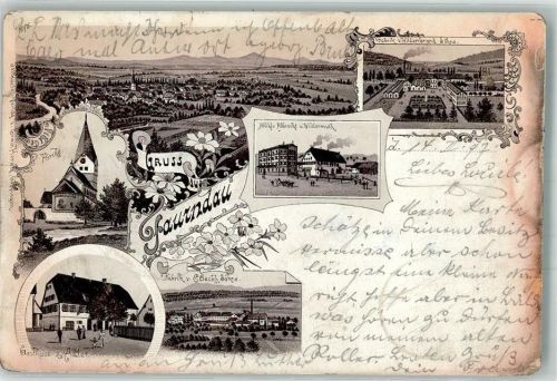 Faurndau 1897 Lithographie Mühle Albrecht & Windermut Fabrik Beck & Söhne Gasthaus zum Adler Fabrik Hildebrand & Söhne