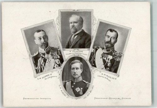 Herrscher der Alliierten King George V König Albert Präsident Poincarre Zar Nikolaus II Feldpost WK I Bayr. 6. Res. Feldart. Reg.