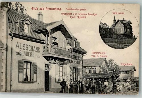 Kronenburg Oberhausbergstraße Gasthaus zur schönen Aussicht Schmiderei Stober Kegelbahn Villa Nuss