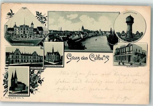 Calbe 1900 Rathaus Denkmal Wasserturm Wilhelmsgarten Kath. Kirche Kaiserl. Postamt Ev. Kirche