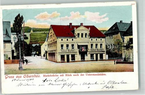 Olbernhau 1900 Marktbrücke Geschäft Anton Butter Unterstandshütte