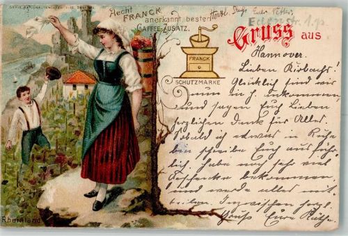 1898 Aecht Franck Zusatz Serie Trachten Rheinland Weinlese