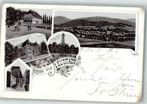 99762 O5501 Neustadt /Harz 1898 Lithographie Verläufer Druck um 1890 Burgruine Hohnstein Kurhaus Hotel Kronenberg Poppenberg-Turm