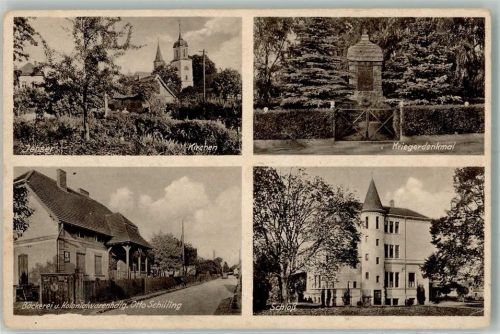 Züllichau Sulechów Foto AK Kirche Schloss Kriegerdenkmal Handlung Schilling Jehser Ort handschriftlich