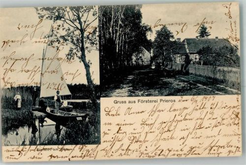 Prieros 1907 Försterei Prieros Dorfstraße Dorfsee Segelboote