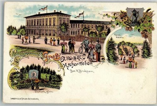 Aschersleben Lithographie Burg-Haus Bismarckstein Ruine Ascania