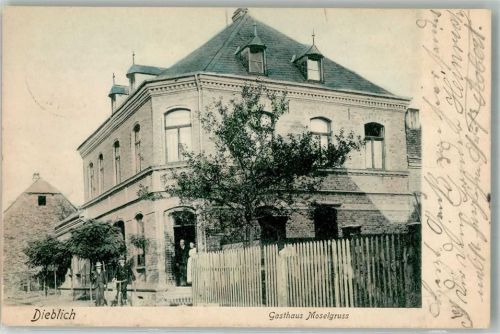 Dieblich 1904 Gasthaus Moselgruss Radfahrer