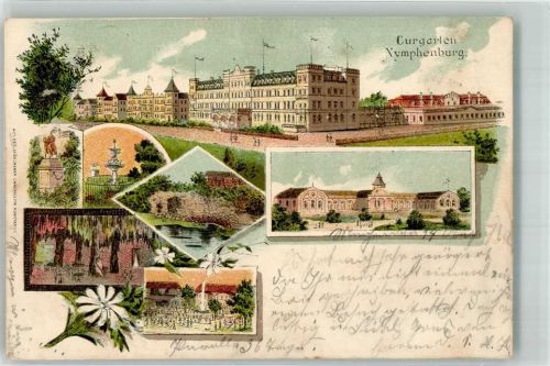 Nymphenburg 1898 Schloß Nymphenburg Kurgarten Springbrunnen