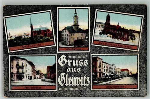 Gleiwitz Rathaus Kirche Peter und Paul Kath. Kirche Aller Heiigen Klosterrstrasse Bahnhofstrassse