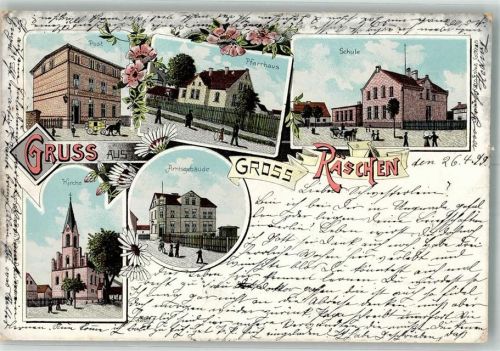 Großräschen 1899 Amtsgebäude Pfarrhaus Post Schule