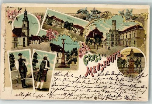 Meuselwitz 1900 Volkstrachten Schloss Meuselwitz Kriegerdenkmal Rathaus Kaiser Wilhelm-Denkmal
