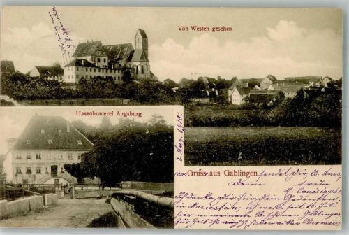 Gablingen 1910 Hasenbrauerei Augsburg Schloss Kirche