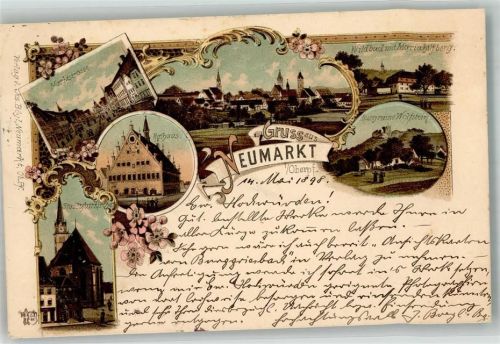 Neumarkt 1898 Stadtpfarrkirche Rathaus Marktstrasse Burgruine Wolfstein Verlag Ottmar Zieher-München