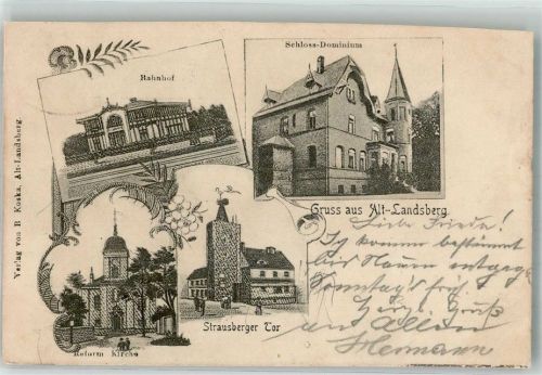 Altlandsberg 1905 Bahnhof Reform-Kirche Strausberger Tor Schloss Dominium Bahnpoststempel