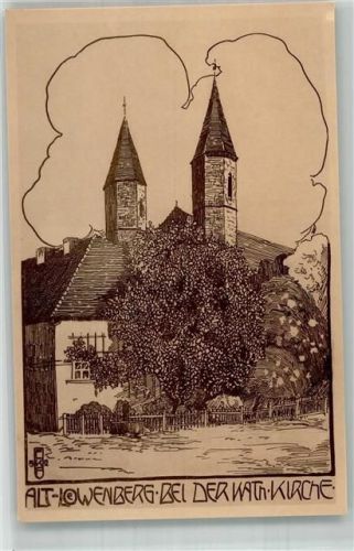 Löwenberg Kath. Kirche Federzeichung sign. Fröhlich, E.