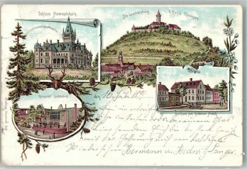 Kahla 1899 Schloss Hummelshain Leuchtenburg Gasthaus z. Goldenen Hirsch