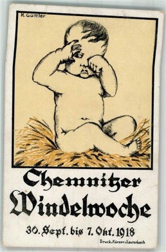 Chemnitz 1918 sign. K. Güttler Windelwoche Kinderfürsorge