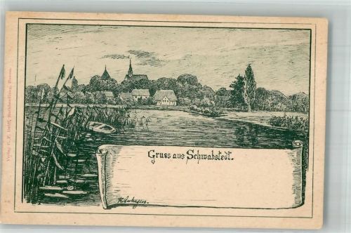 Schwabstedt Dorfteich Ruderboot Schilfgras signiert
