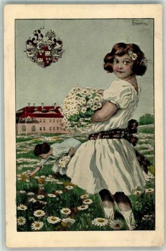 Zwickau 1911 Margaretentag Kinder pflücken Blumen , Wappen