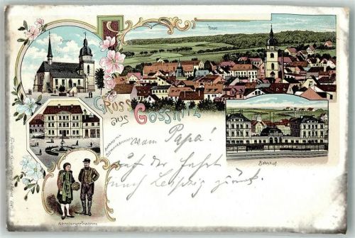 Gößnitz 1900 Altenburger-Trachten Kirche Rathaus Bismarckbrunnen Bahnof