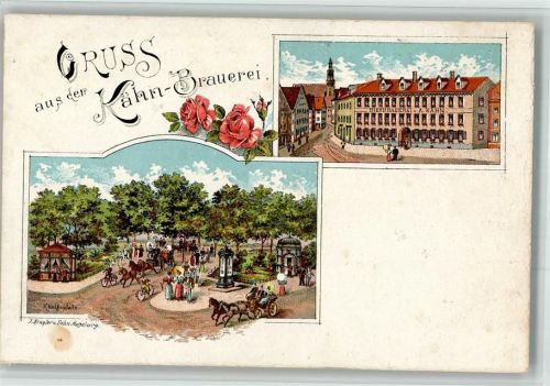 Augsburg Lithographie Kähn-Brauerei Königsplatz Rosenkospen Ort lt. Verlag