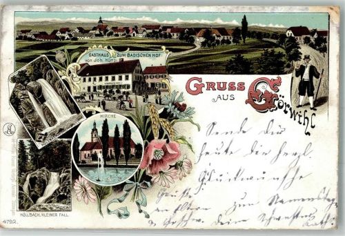 Görwihl 1897 Tracht Höllbachkörner Fall Kleiner Wasserfall Gasthaus zum Badischen Hof