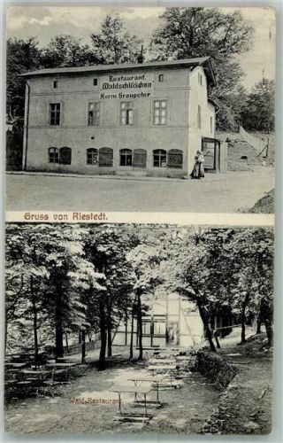 Riestedt Gasthaus Waldschlößchen Wald-Gartenwirtschaft Bahnpost Halle- Zug 57