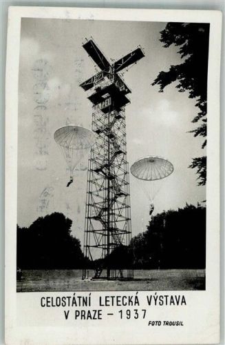 Prag 1937 Luftfahrt-Ausstellung Celostatni Letecka Vystava Fallschirmsprung vom Turm