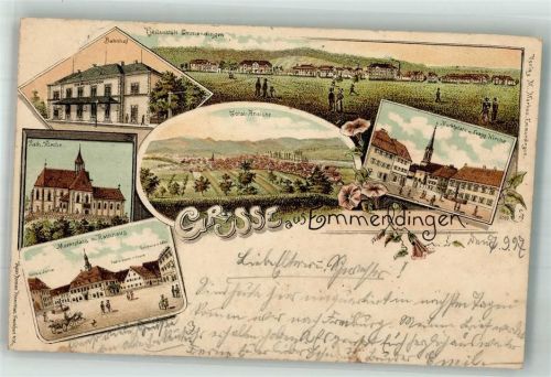 Emmendingen 1897 Marktplatz Rathaus Kath. Kirche Bahnhof Ev. Kirche