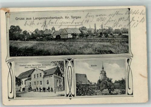 04862 O7291 Langenreichenbach 1909 - Gasthaus zum deutschen Kronprinz Dorfkirche