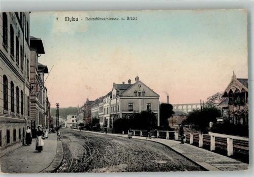 08499 O9803 Mylau 1914 - Netzschkauerstrasse Bahngleise Brückenviadukt (hinten)