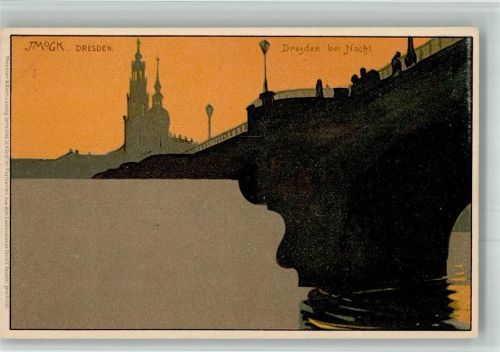 Dresden Bei Nacht sign. J. MOGK Johannes Heinrich Mogk Meissner u. Buch Serie 1060 Serie V Litho