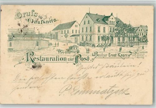 Claußnitz 1900 Vorläufer Druck um 1890 Gasthaus zur Post Baugeschäft Knorr