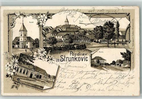 Strunkovice Blanic 1903 Kirche Schule Lithographie