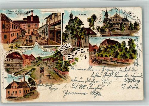 Echte Lithographie Brauerei Meynig Hauptstrasse Molkerei Konzergarten Meynig Villa von Dr. Reinninghaus Bahnpost Osterode-