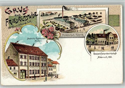 Ronneburg Lithographie Friedrichshaide Holzschuh-Fabrik Gasthaus Hedrich