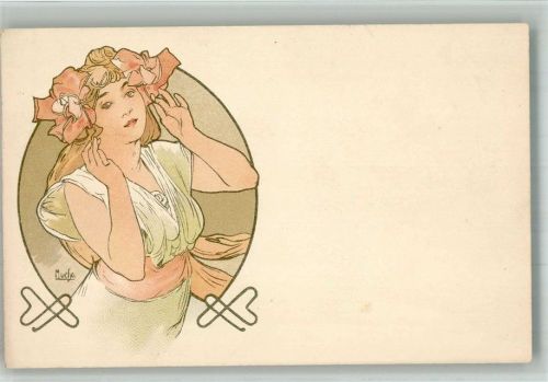 Jugendstil Lithographie Frauenschönheit mit Blüten im Haar Mucha, A. 1899 BOAKC