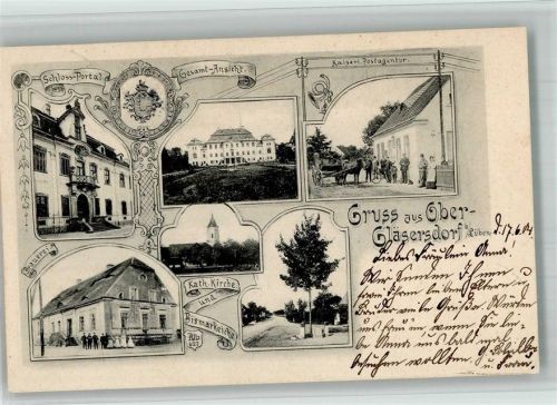 Lüben 1904 Ober-Gläserdorf Schloss Brauerei Kath. Kirche Postamt