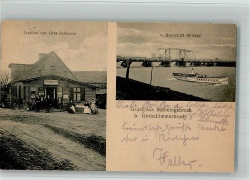 Friedeberg Neumark 1921 Schönigsbruch Bornstedt-Brücke Dampfschiff Gasthaus Schwanz