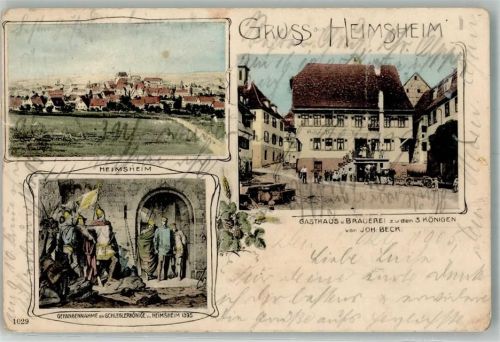 Heimsheim 1905 Gasthaus-Brauerei zu den 3 Königen Gefangennahme der Schlegerkönige 1395