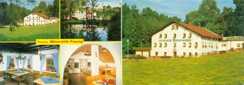 Freyung Pension Mittermühle Innen- und Aussenansicht Klappkarte