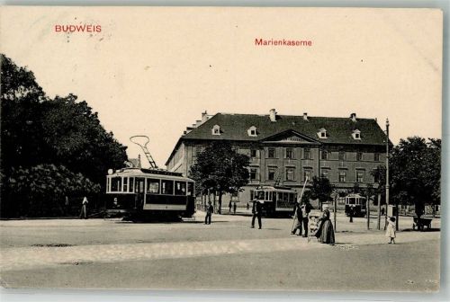 Ceske Budejovice 1910 Marien- Kaserne Straßenbahn Kinderwagen